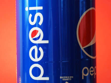 Pepsi Can. carbonated soft drink produced and manufactured by PepsiCo, top view