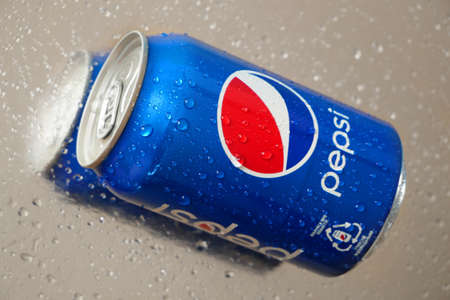 Pepsi Can. carbonated soft drink produced and manufactured by PepsiCo, top view
