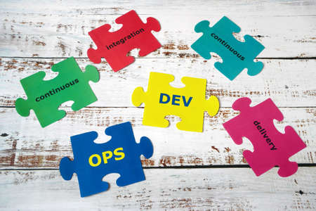 DevOps Concept for software engineering culture and practice of software development and operation, closeupの写真素材