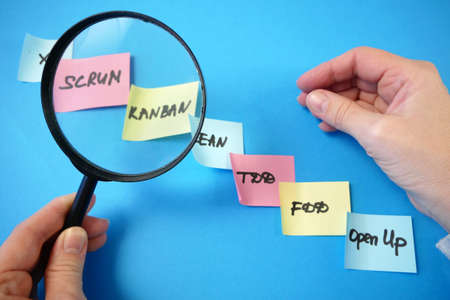 software scrum agile board with paper task, concept, closeupの写真素材