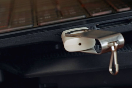 USB stick in a laptop computer, USB flash memory and computer, closeup