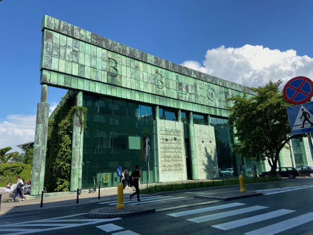 Warsaw, Poland - 07 30 2022: University of Warsaw Public Library with beautiful rooftop gardens, outdoorsのeditorial素材