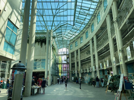 Warsaw, Poland - 07 30 2022: University of Warsaw Public Library with beautiful rooftop gardens, indoorsのeditorial素材