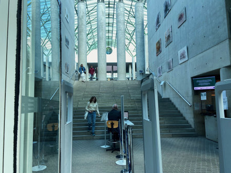 Warsaw, Poland - 07 30 2022: University of Warsaw Public Library with beautiful rooftop gardens, indoorsのeditorial素材