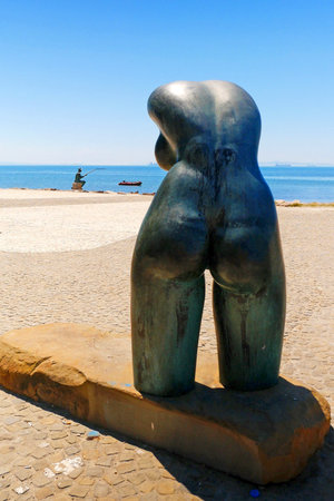 Woman headless sculpture DurrÃ«s Albania, Sculpture of a female torso on the embankment in the center of Durres. Outdoorsのeditorial素材