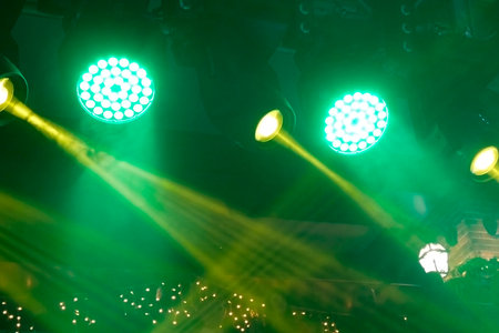 Rays of neon light in the dark, neon figures, smoke, night club party, xmas party, backgroundの写真素材