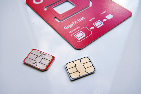 LVIV, UKRAINE - 02 11 2023: Vodafone Power SIM mobile card by Vodafone group, British multinational telecommunications company with networks in 22 countries, GigaBit Net, 4G operates, closeup, macroのeditorial素材