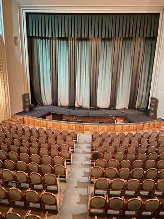 Empty Auditorium, Auditorium Theaters or Cinema, theater scene and many chairs rows, indoors