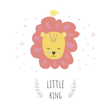 Little king. Card with cute lion. Can be used for cards, poster, decoration or other. Illustration for greeting cards or children's design.のイラスト素材