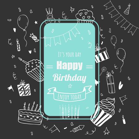 Happy Birthday card. Vector hand drawn illustration.のイラスト素材