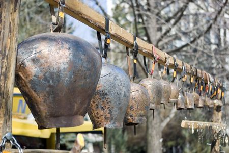 Bells in a rowの写真素材