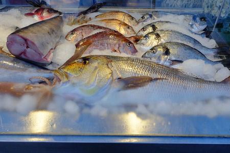 Closeup view of fresh and raw fishes