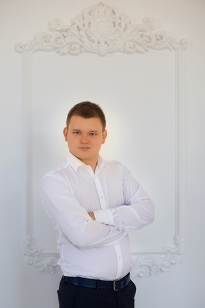 portrait of a man in a white shirtの写真素材