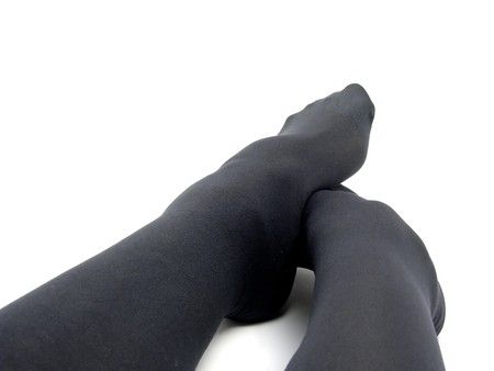 Feet in black, opaque sild stockingsの写真素材