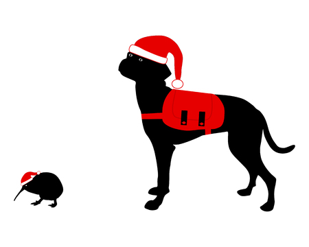 Dog and kiwi with rucksack an christmas hatのイラスト素材
