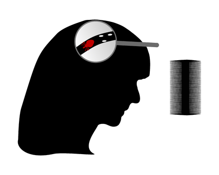 Head of woman, louse, nit and lice combのイラスト素材