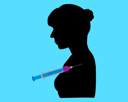 Black silhouette of woman gets an immunizationのイラスト素材
