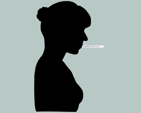 Woman with clinical thermometer in her mouthのイラスト素材