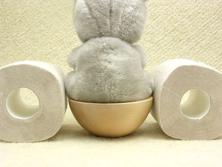 Soft and hygienic sanitary objects on beige backgroundの写真素材