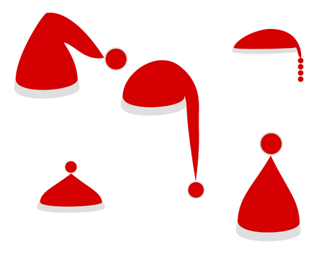 Several red caps of Santa Claus on whiteのイラスト素材