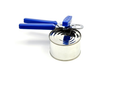 Tin opener and canの写真素材