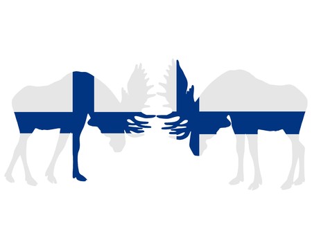 Rutting moose in finnish flagsのイラスト素材