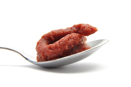 Tomato puree on spoonの写真素材