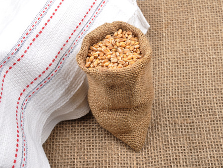 Cereal bag on juteの写真素材