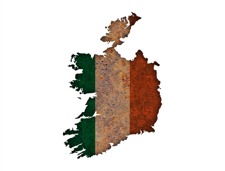 Map and flag of Ireland on rusty metalの写真素材