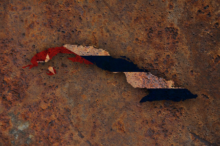 Map and flag of Cuba on rusty metalの写真素材