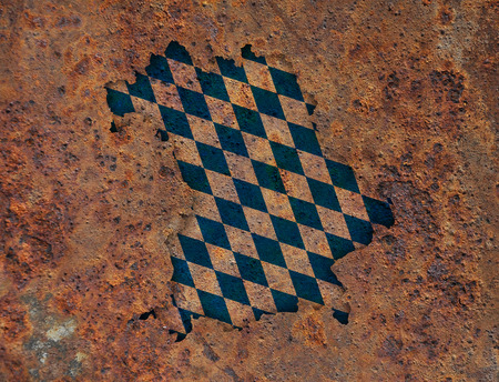 Map and flag of Bavaria on rusty metalの写真素材