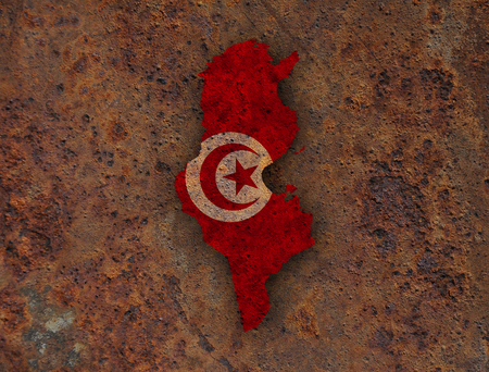 Map and flag of Tunisia on rusty metalの写真素材