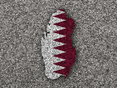 Map and flag of Qatar on poppy seedsの写真素材