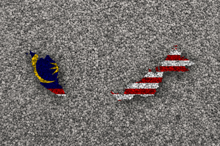 Map and flag of Malaysia on poppy seedsの写真素材