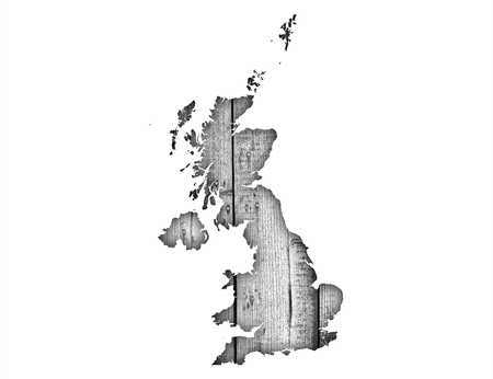 Map of Great Britain on woodの写真素材