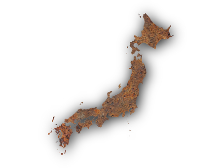 Map of Japan on rusty metalの写真素材
