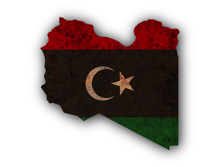 Map and flag of Libya on rusty metalの写真素材