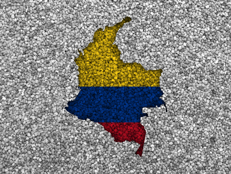 Map and flag of Colombia on poppy seedsの写真素材