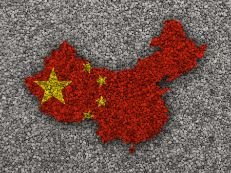 Map and flag of China on poppy seedsの写真素材
