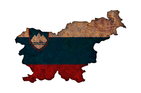 Map and flag of Slovenia on rusty metalの写真素材