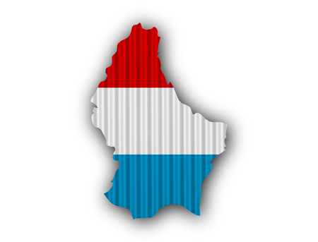 Map and flag of Luxembourg on corrugated ironの写真素材