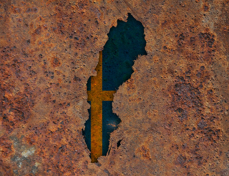 Map and flag of Swedenの写真素材
