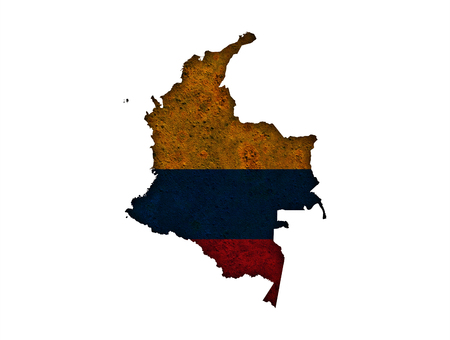 Map and flag of Colombia on rusty metalの写真素材