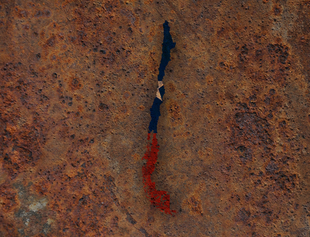 Map and flag of Chile on rusty metalの写真素材