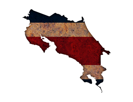 Map and flag of Costa Rica on rusty metalの写真素材