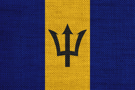 Flag of Barbados on old linenの写真素材