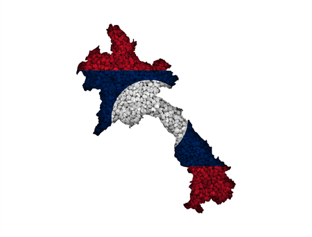Map and flag of Laos on poppy seedsの写真素材