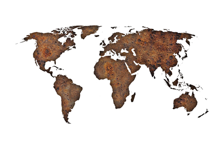 Map of the world on rusty metalの写真素材