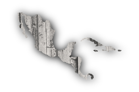 Map of Middle America on weathered woodの写真素材