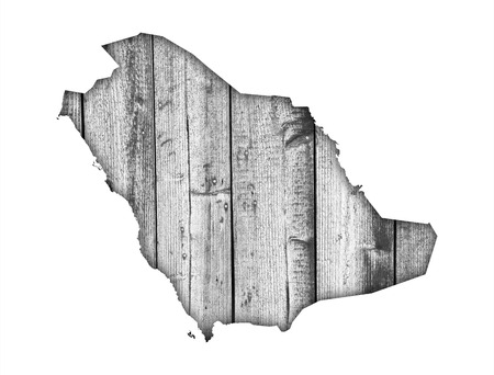 Map of Saudi Arabia on weathered woodの写真素材